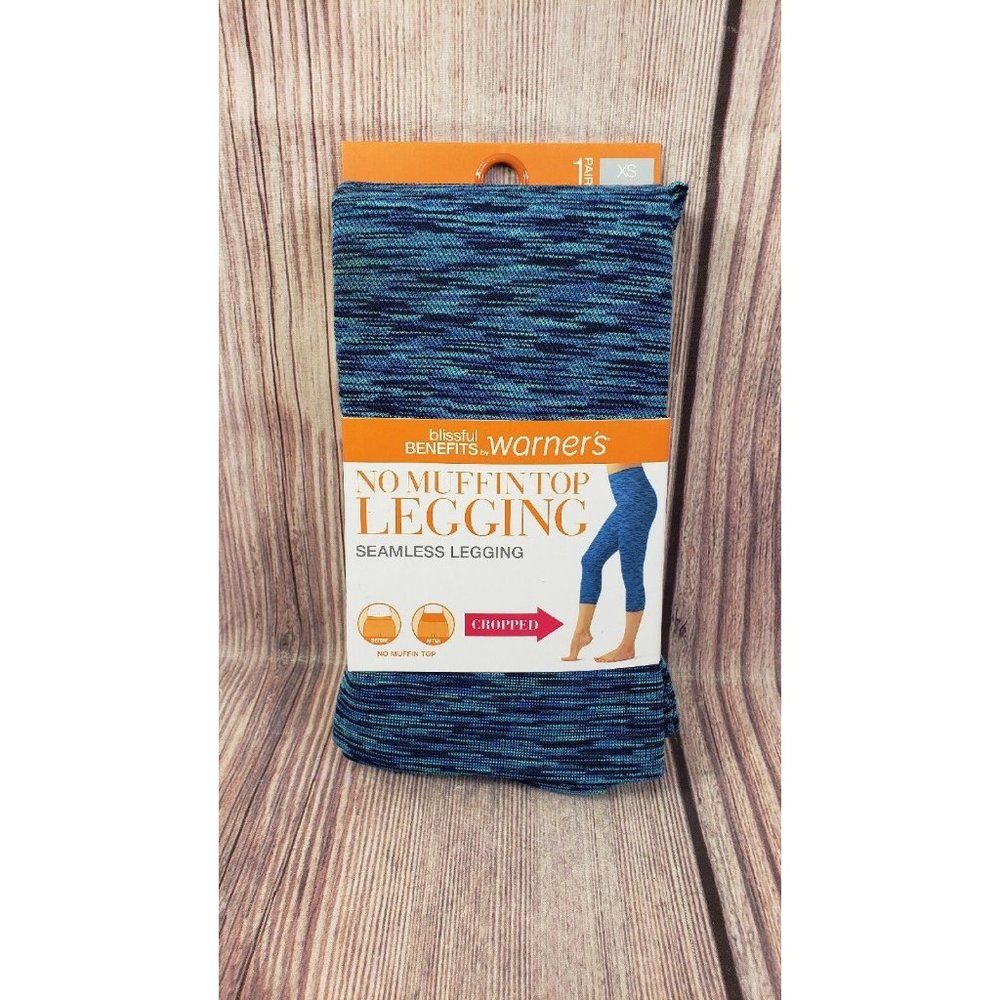 NEW Blissful Benefits By Warners No Muffin Top Seamless Blue Leggings Size XS
